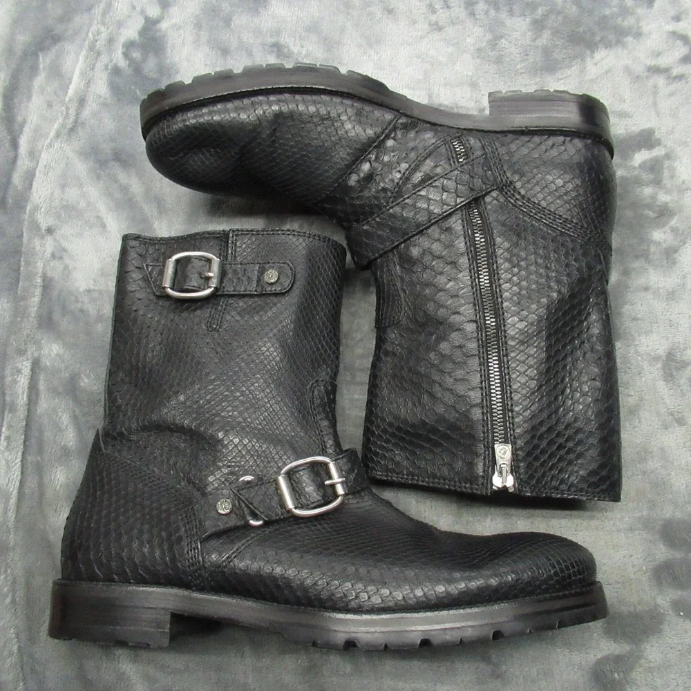 Jimmy Choo Men 9.5 Python Boots BLK Exotic Embos Leather LIGHTLY USED RARE Italy